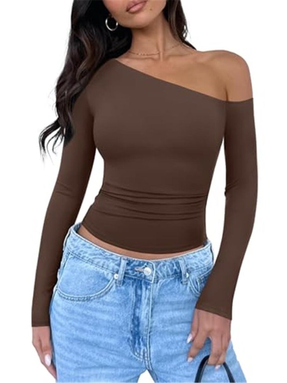 Women's Off Shoulder Long Sleeve Top | Fitted Fall Going Out Shirt